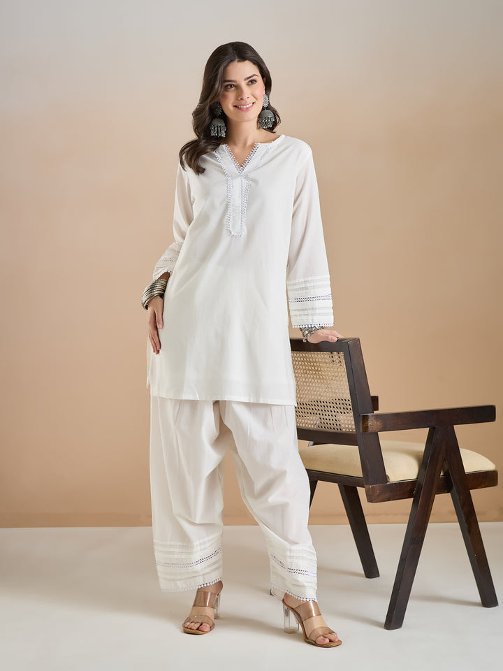 Divena Pure Cotton Straight Fit White Kurti with Farshi Salwar
