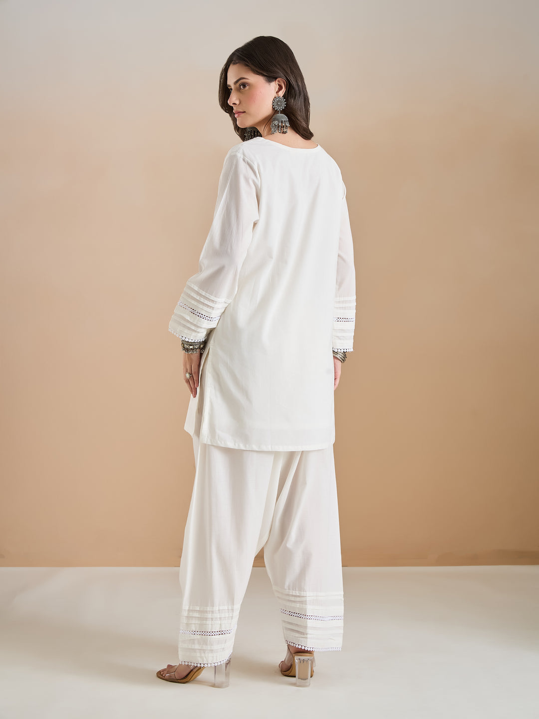 Divena Pure Cotton Straight Fit White Kurti with Farshi Salwar
