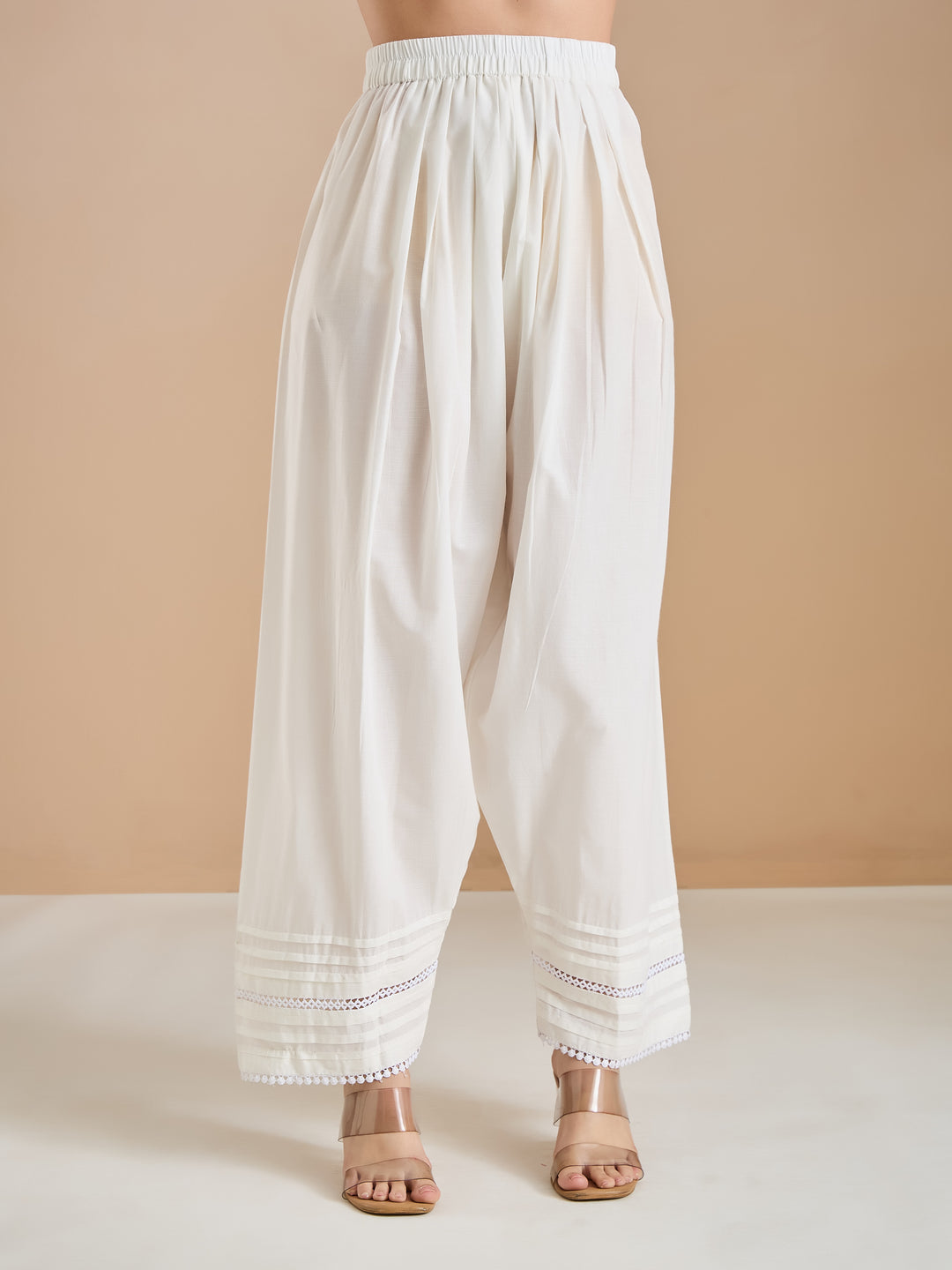 Divena Pure Cotton Straight Fit White Kurti with Farshi Salwar
