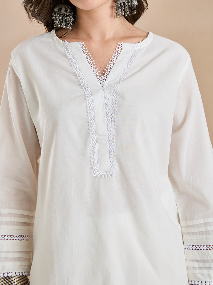 Divena Pure Cotton Straight Fit White Kurti with Farshi Salwar