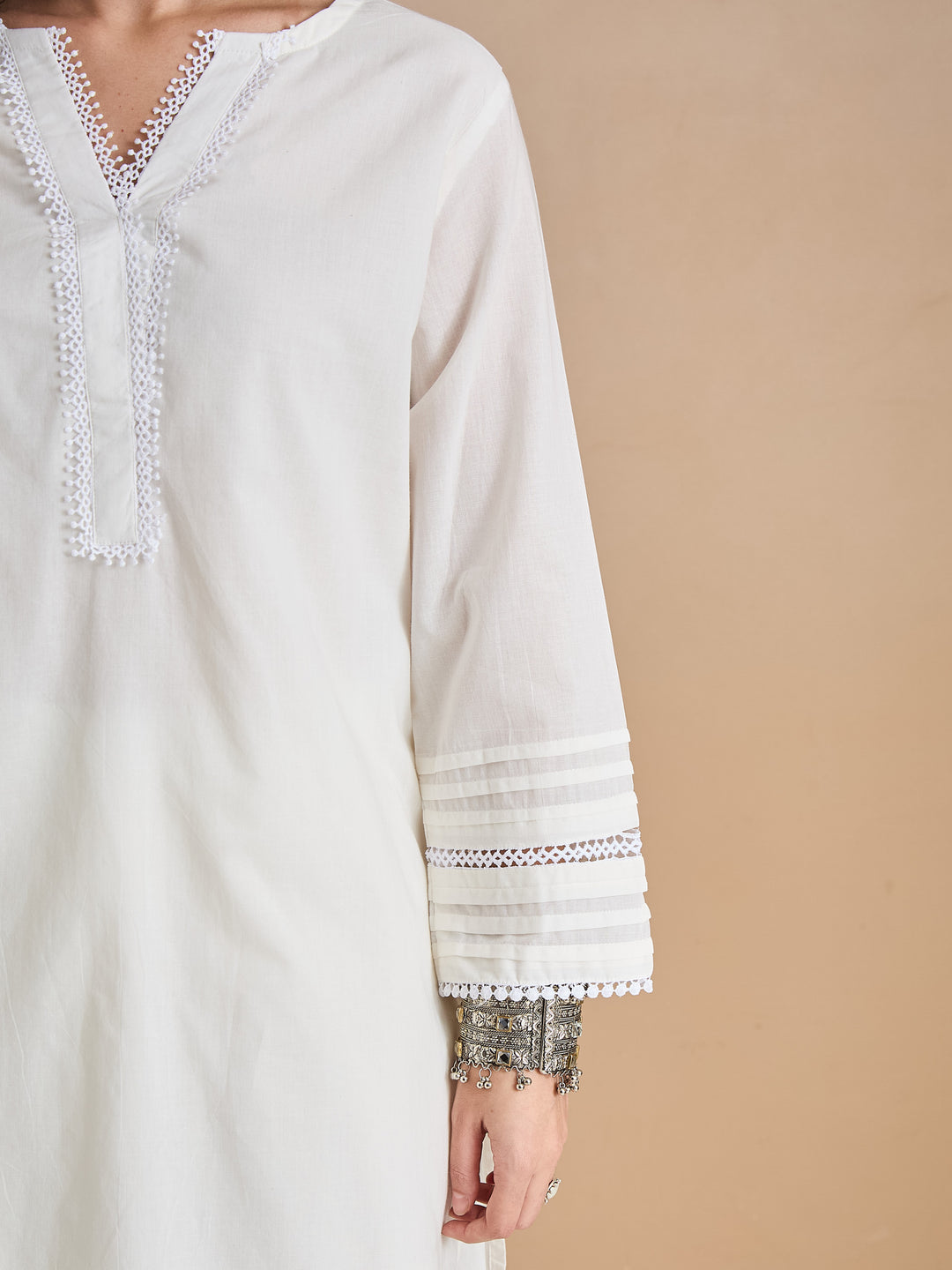 Divena Pure Cotton Straight Fit White Kurti with Farshi Salwar