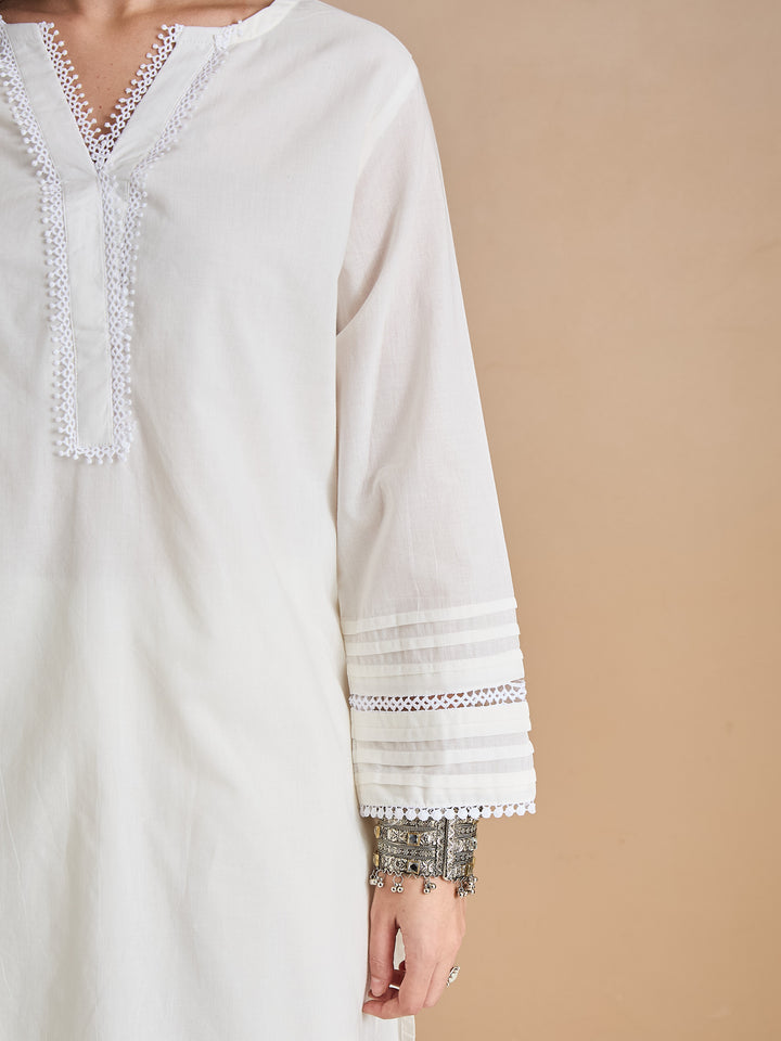 Divena Pure Cotton Straight Fit White Kurti with Farshi Salwar