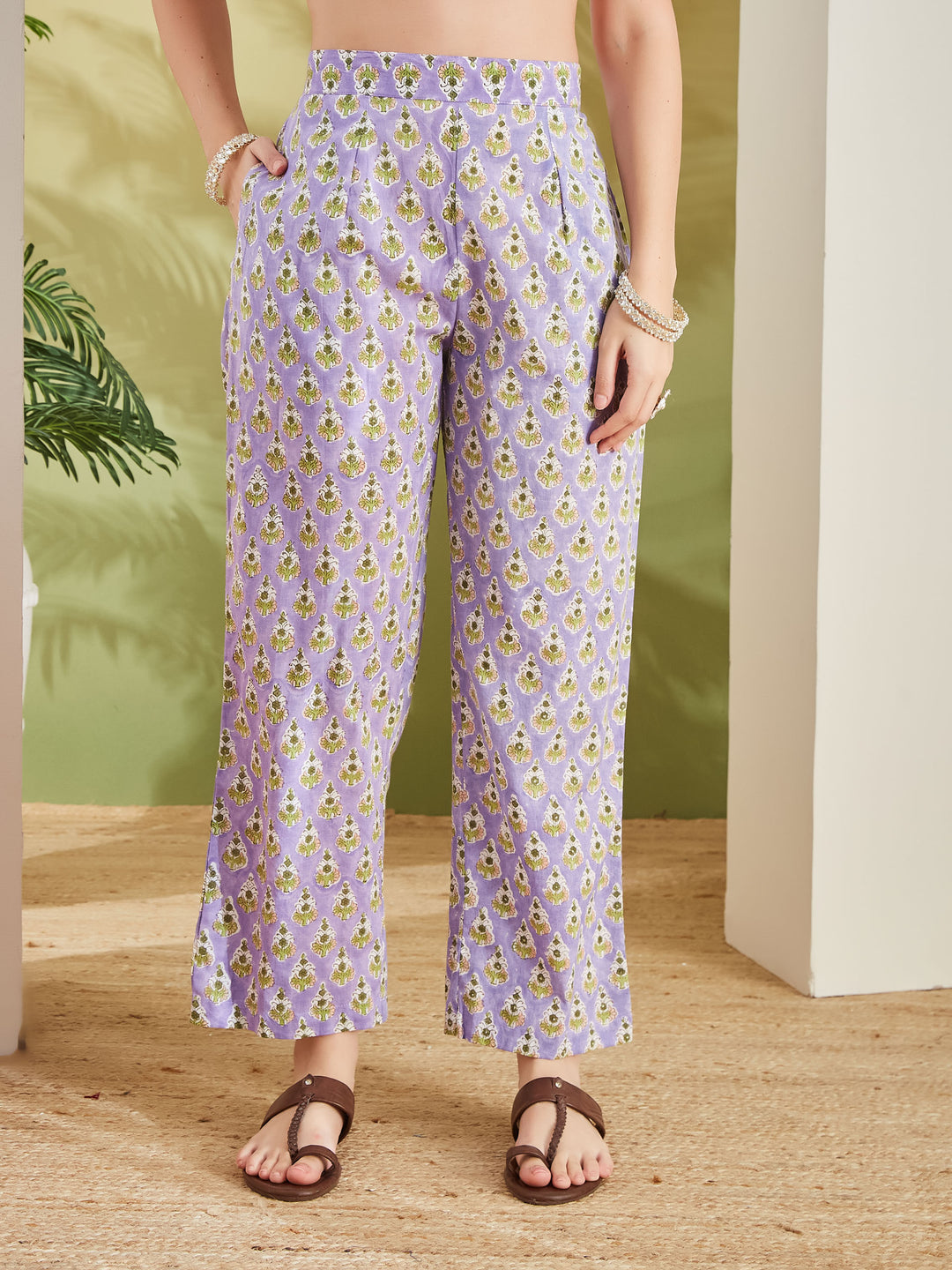 Divena Women Hand block Printed Pure Cotton Straight Fit Purple Kurta with Trousers & Dupatta