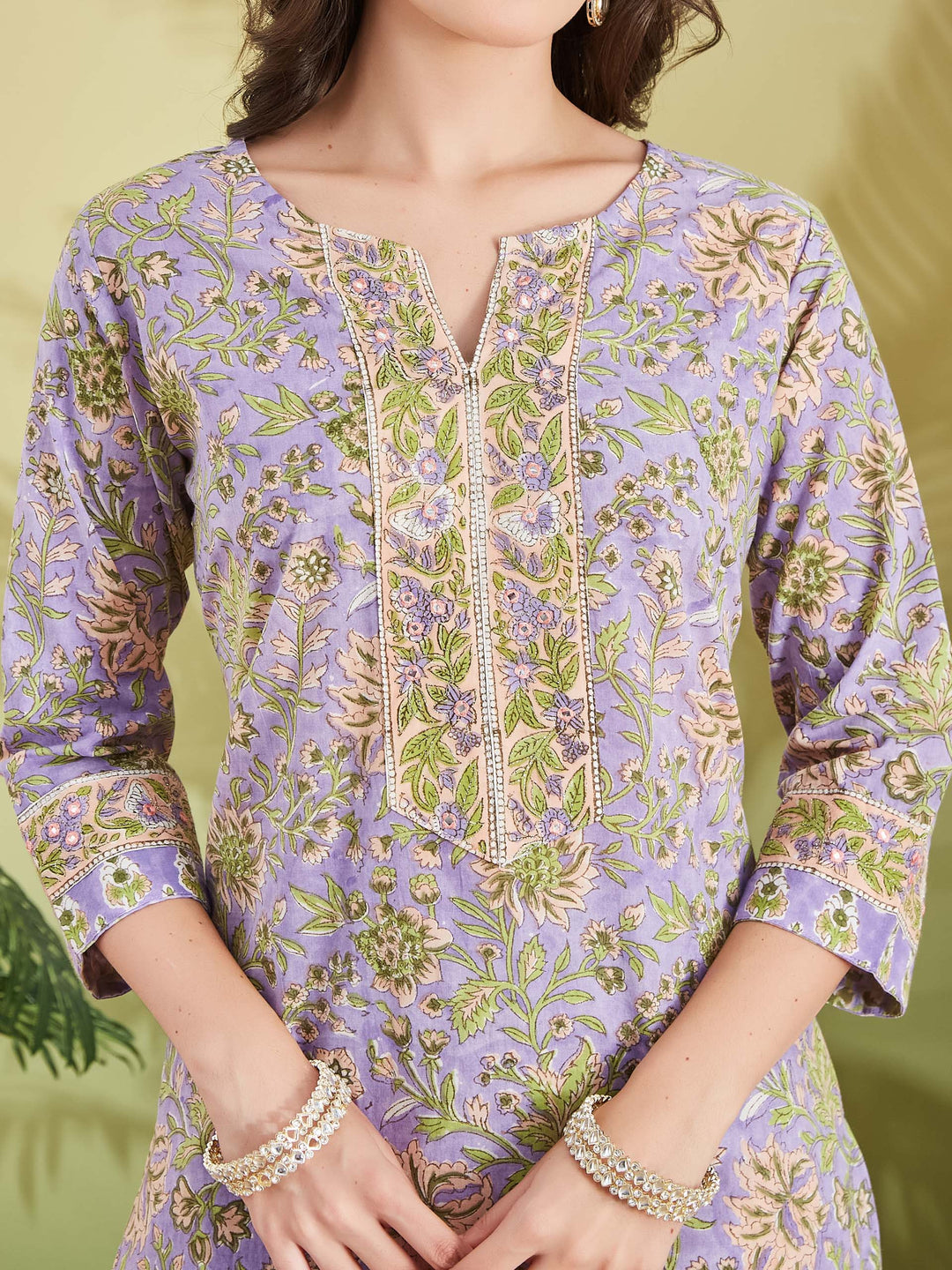 Divena Women Hand block Printed Pure Cotton Straight Fit Purple Kurta with Trousers & Dupatta