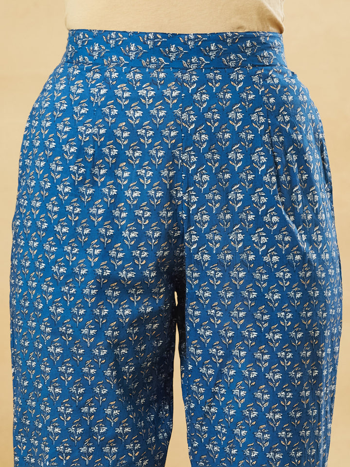 Divena Blue A-Line Cotton Kurta Pant Set With Dupatta