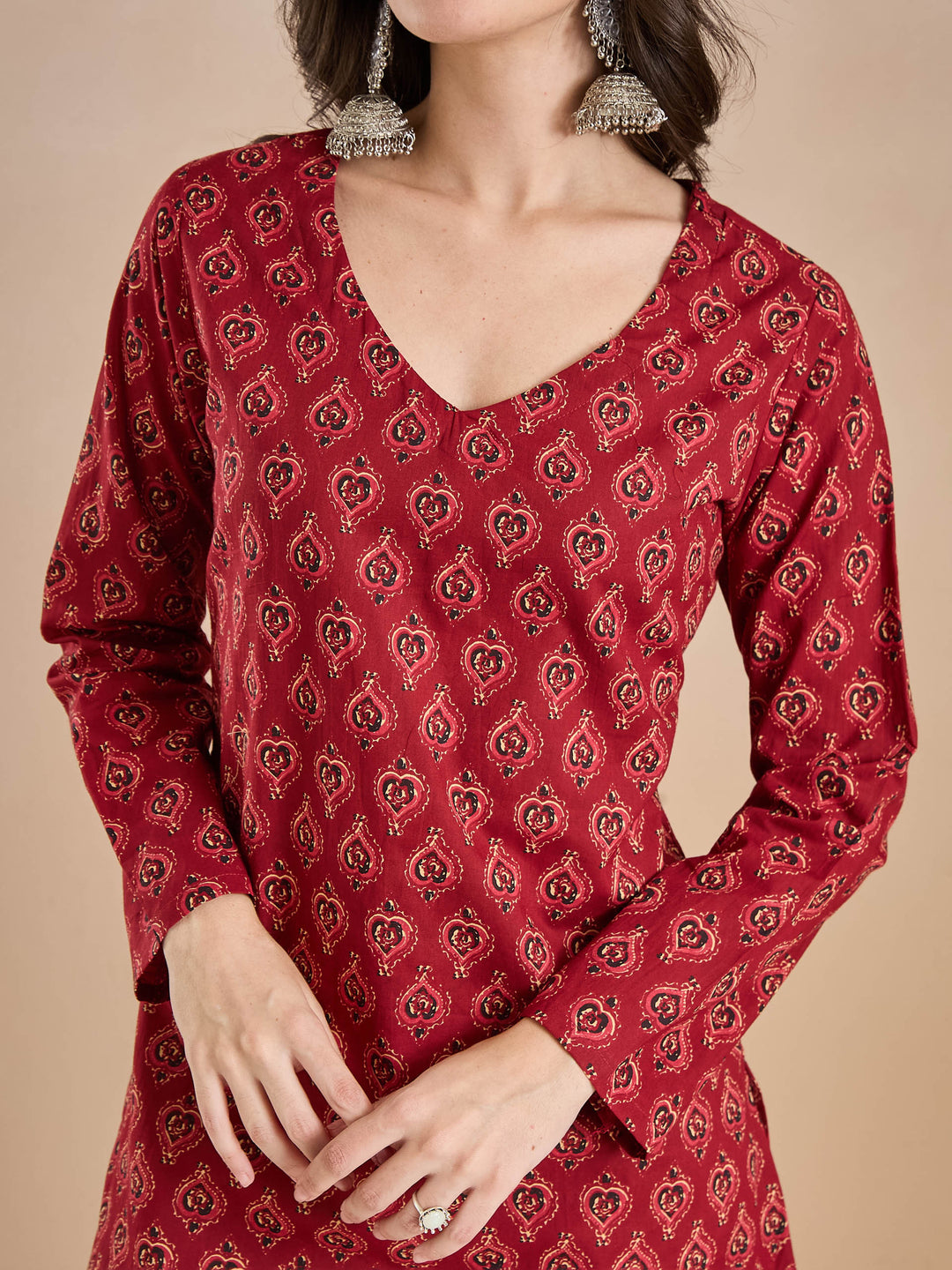 Divena Women Ethnic Motif Print Pure Cotton Maroon Top