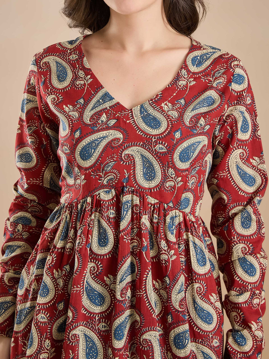Divena Floral Print Pure Cotton Peplum Fit Maroon Top