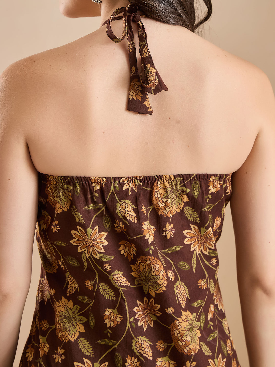 Divena Women Floral Print Pure Cotton Brown Top