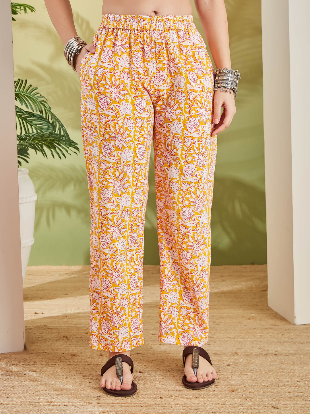 Divena Women Floral Printed Pure Cotton Orange Night suit