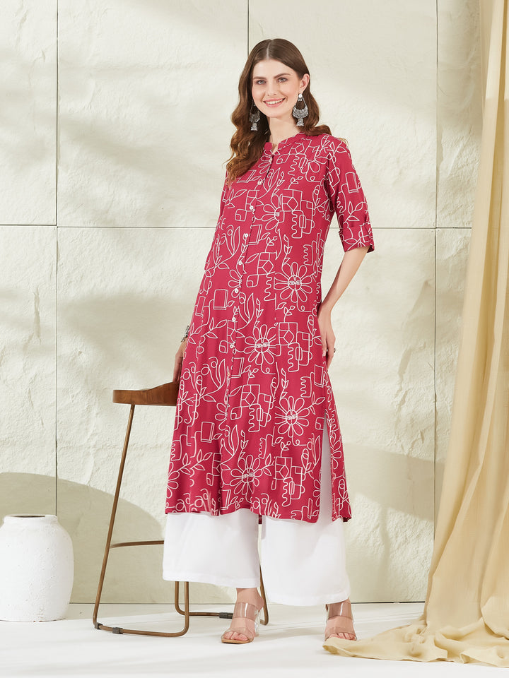 Divena Pink Rayon A-Line Kurta