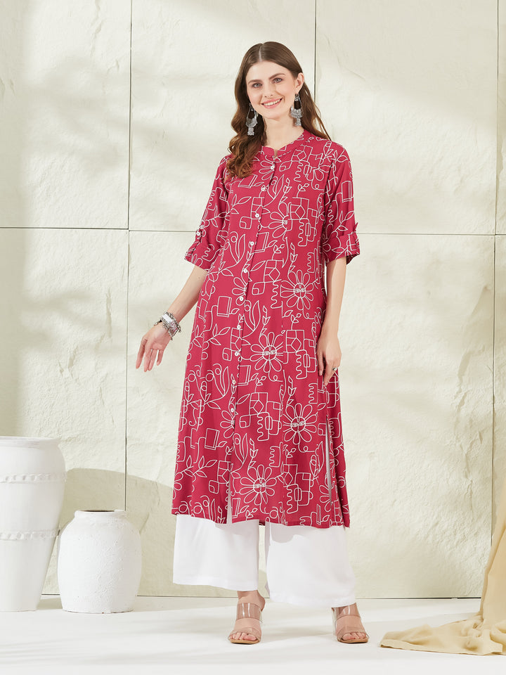 Divena Pink Rayon A-Line Kurta