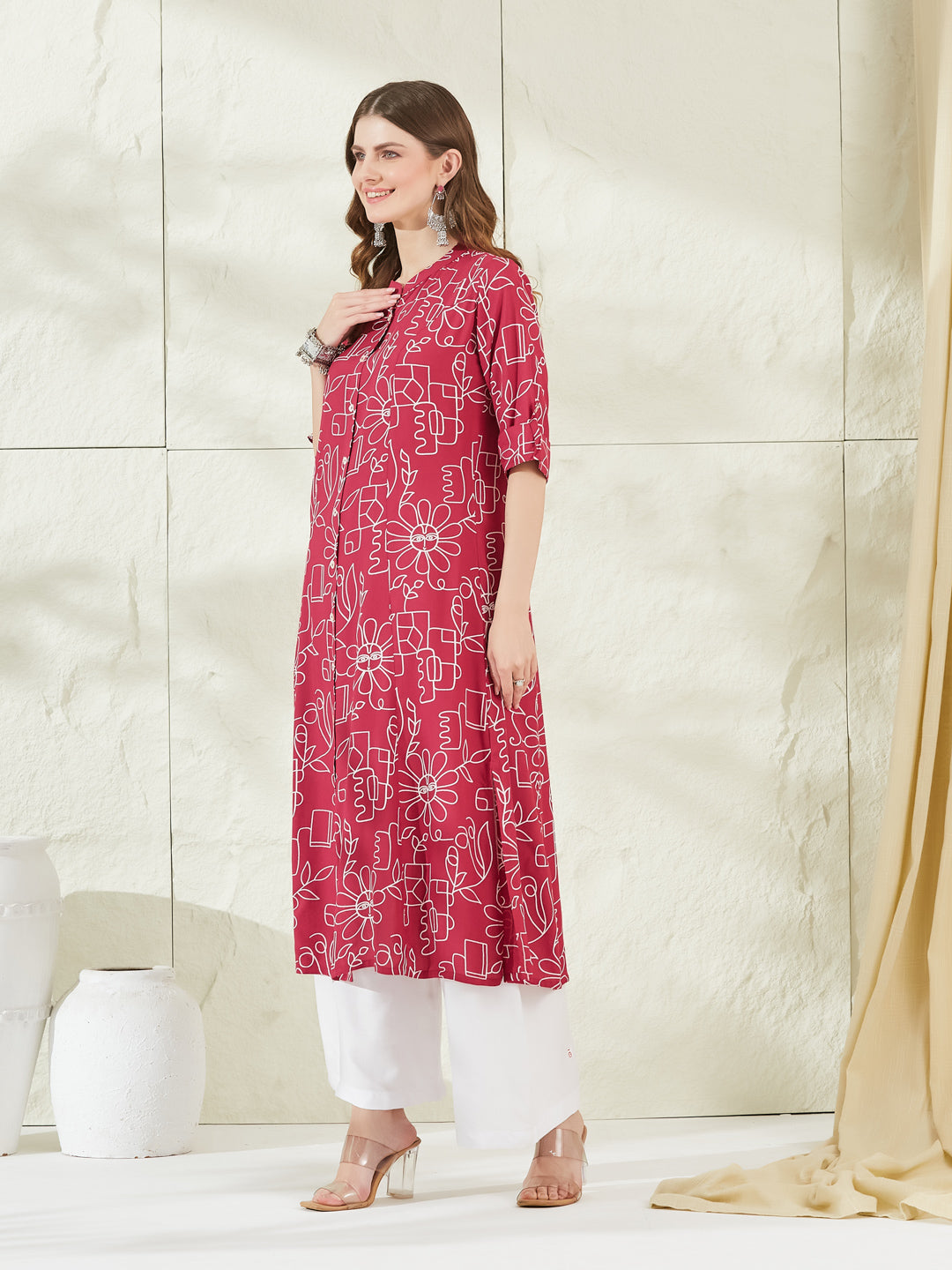Divena Pink Rayon A-Line Kurta