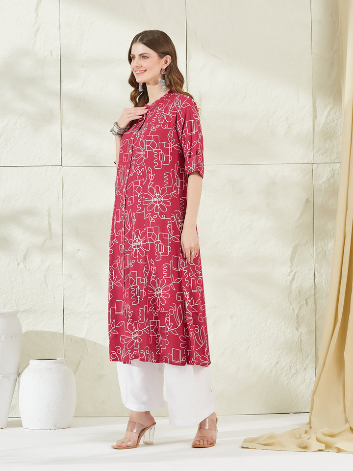 Divena Pink Rayon A-Line Kurta