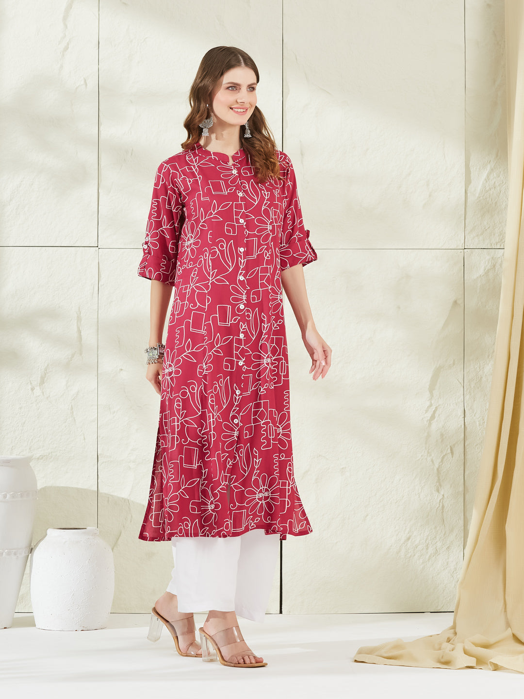 Divena Pink Rayon A-Line Kurta