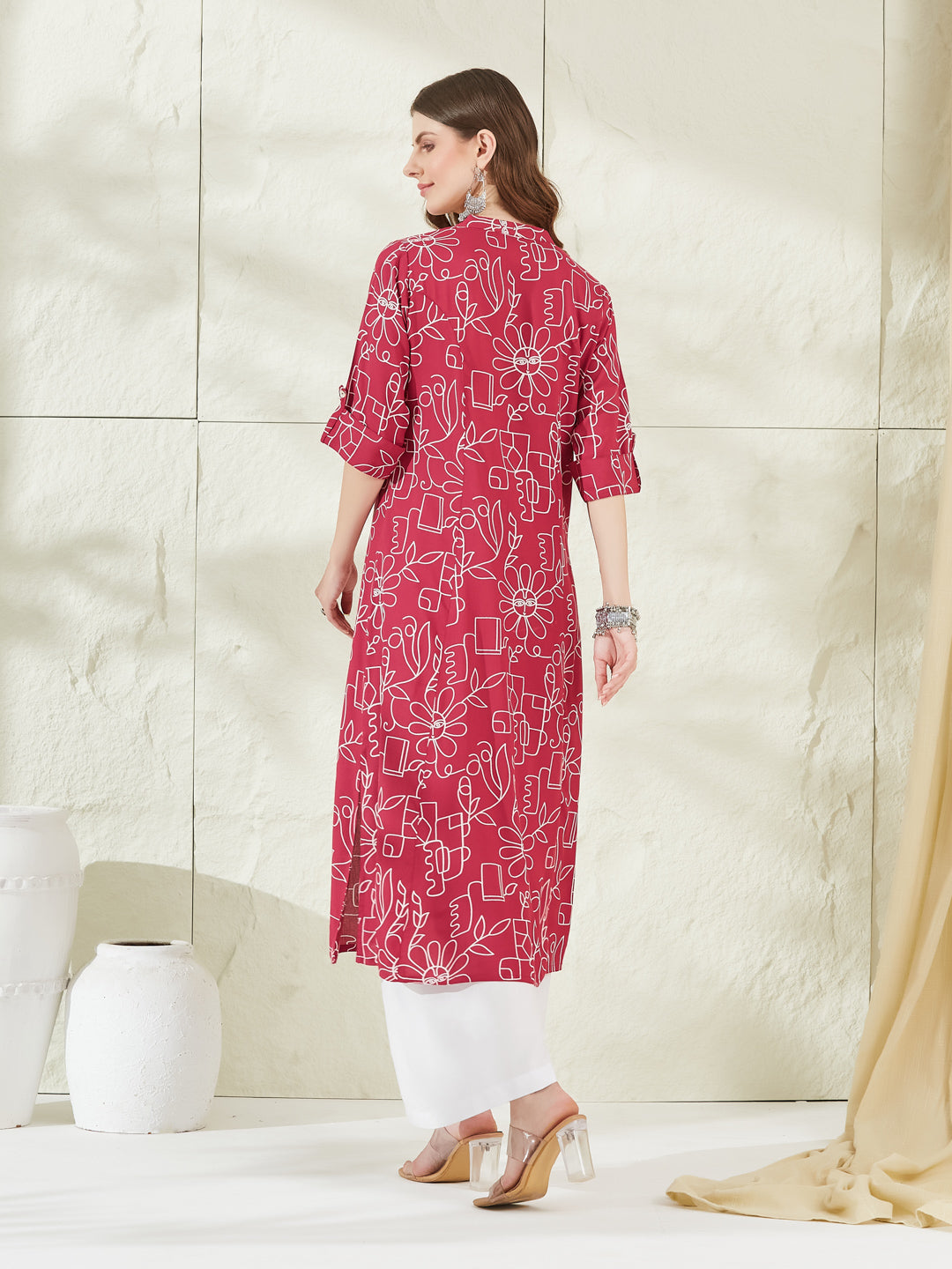 Divena Pink Rayon A-Line Kurta