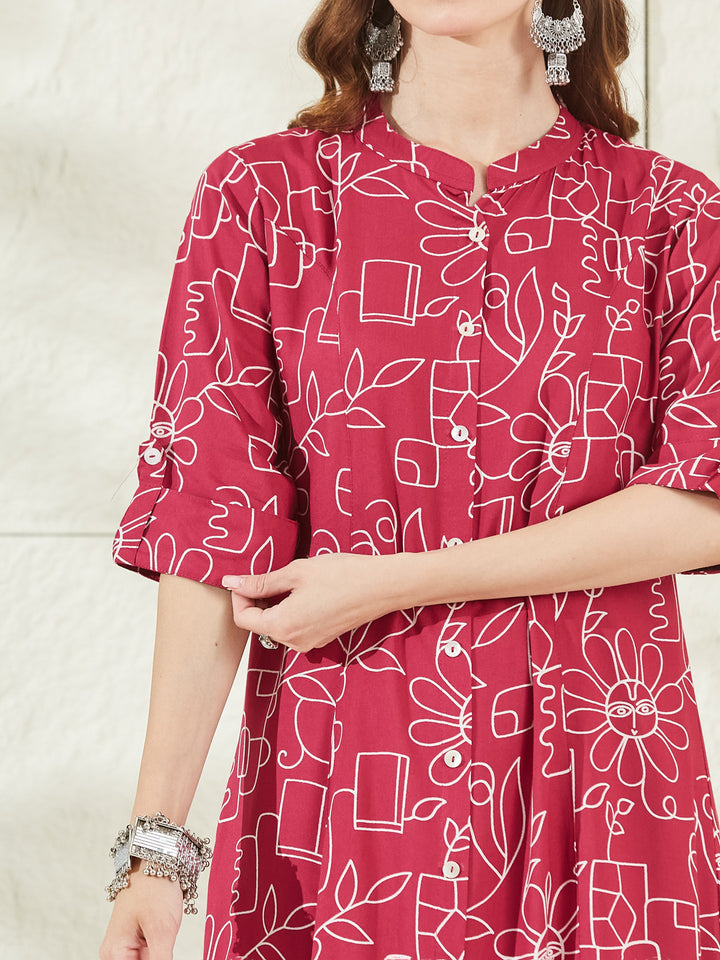 Divena Pink Rayon A-Line Kurta