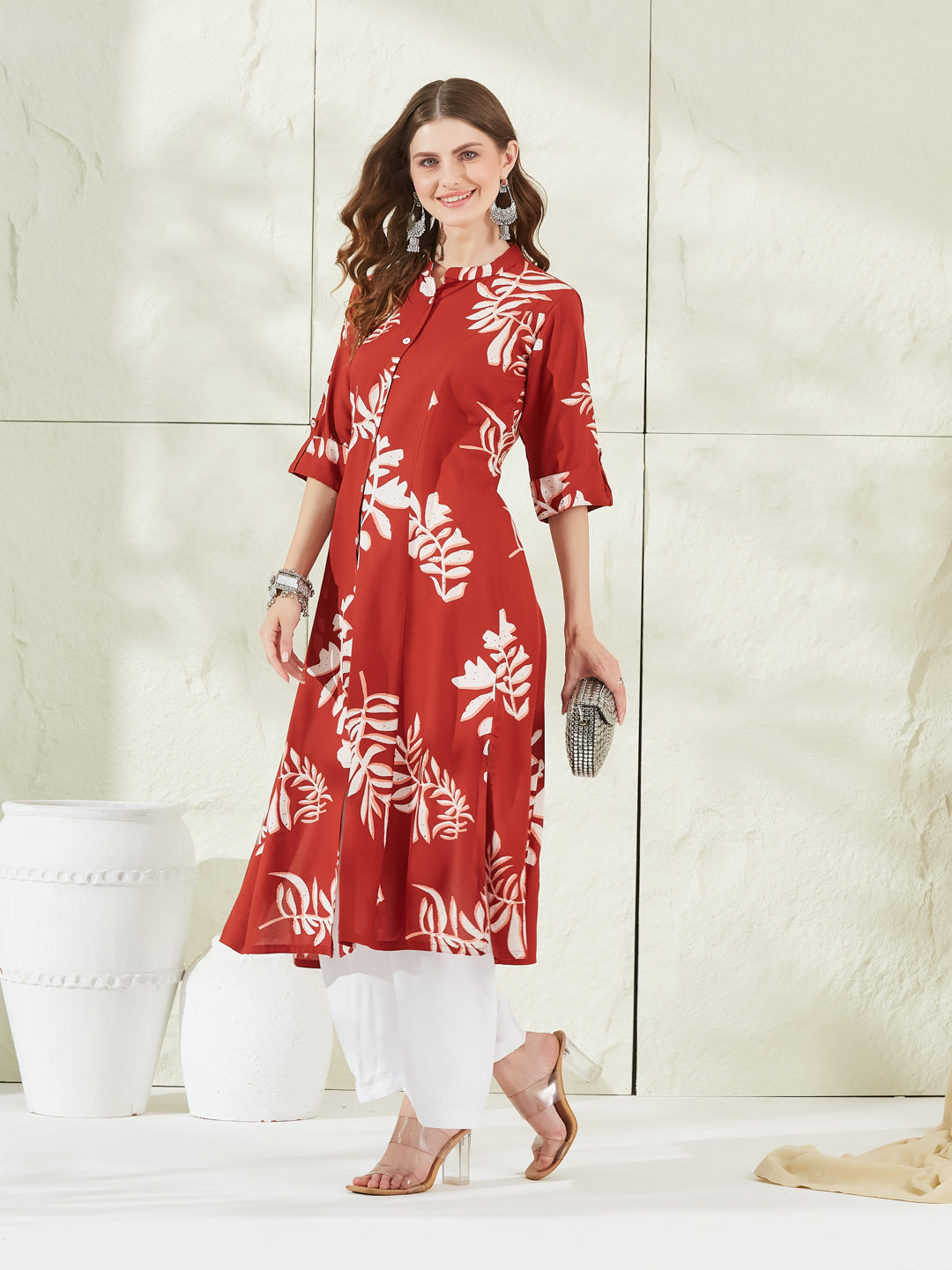 Divena Dark Orange Rayon A-Line Kurta