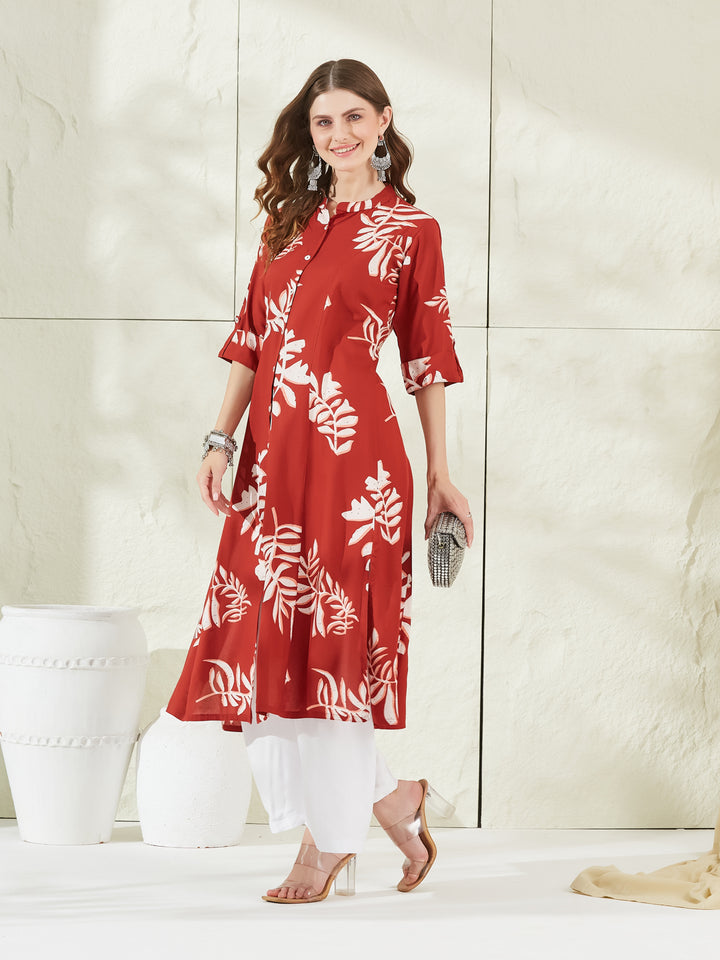 Divena Dark Orange Rayon A-Line Kurta
