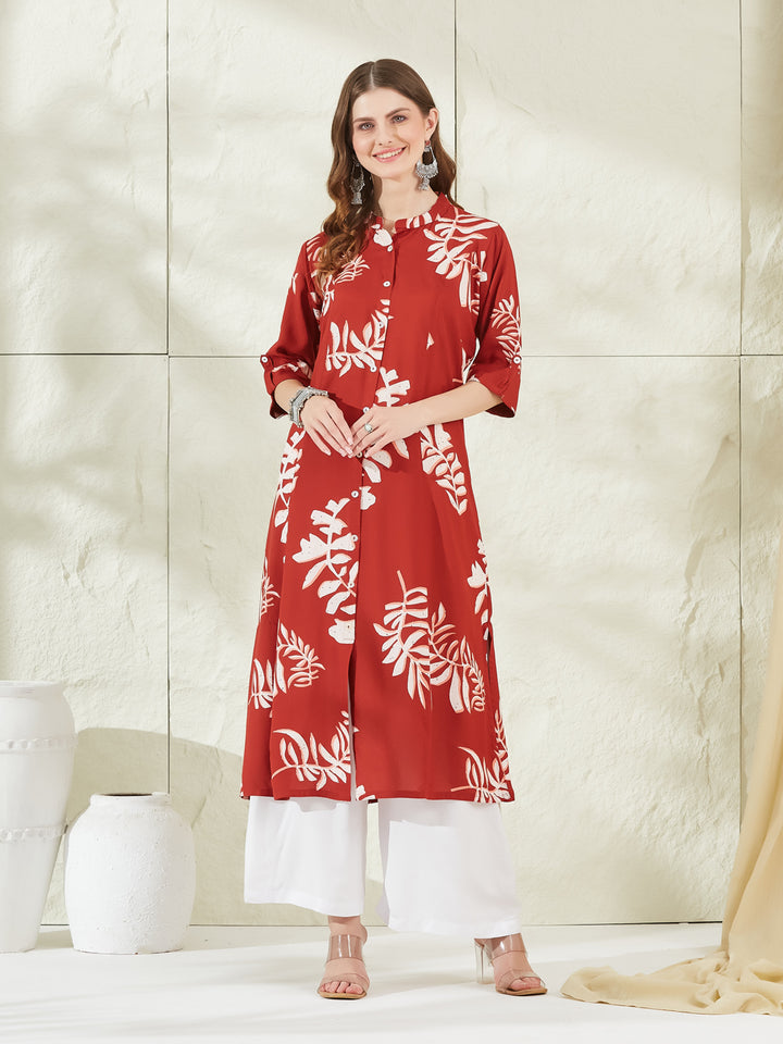 Divena Dark Orange Rayon A-Line Kurta