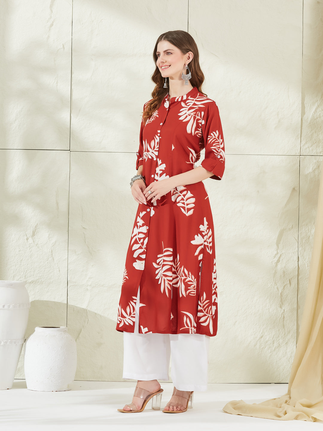 Divena Dark Orange Rayon A-Line Kurta