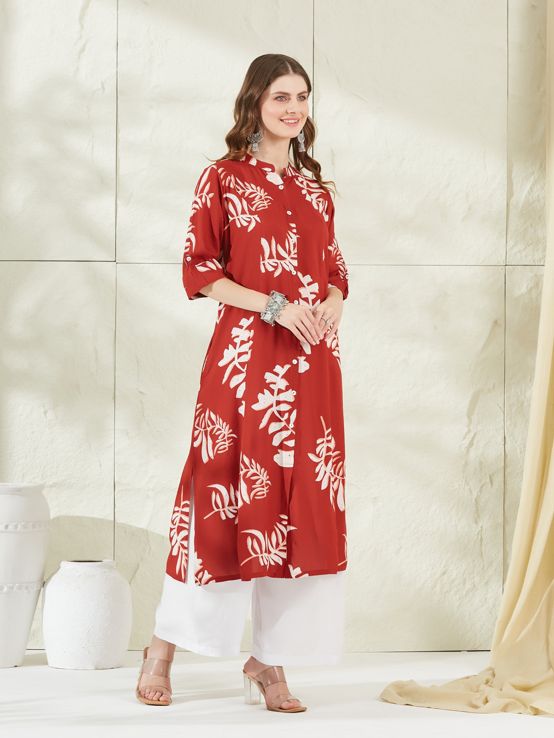 Divena Dark Orange Rayon A-Line Kurta