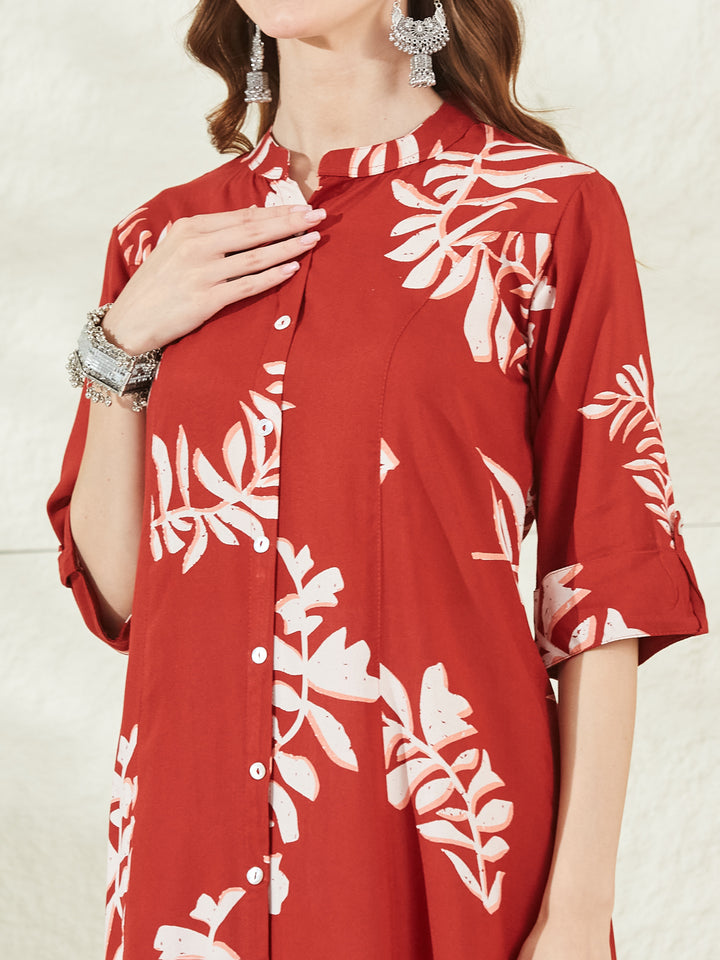 Divena Dark Orange Rayon A-Line Kurta