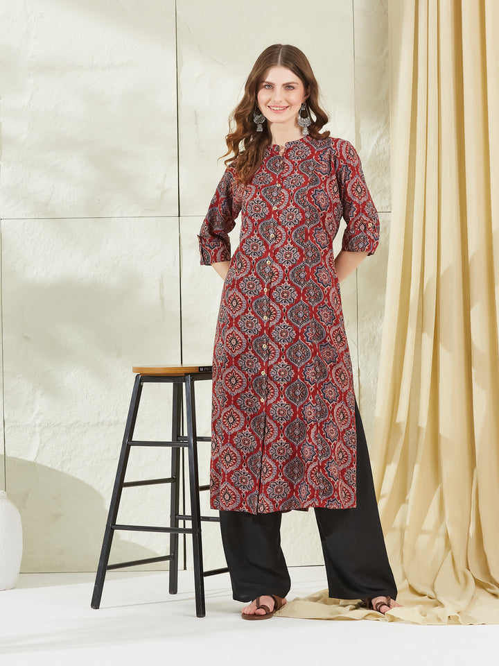 Divena Red Rayon A-Line Kurta