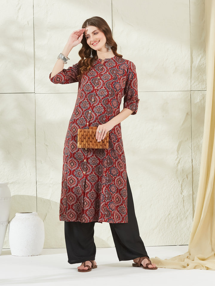 Divena Red Rayon A-Line Kurta