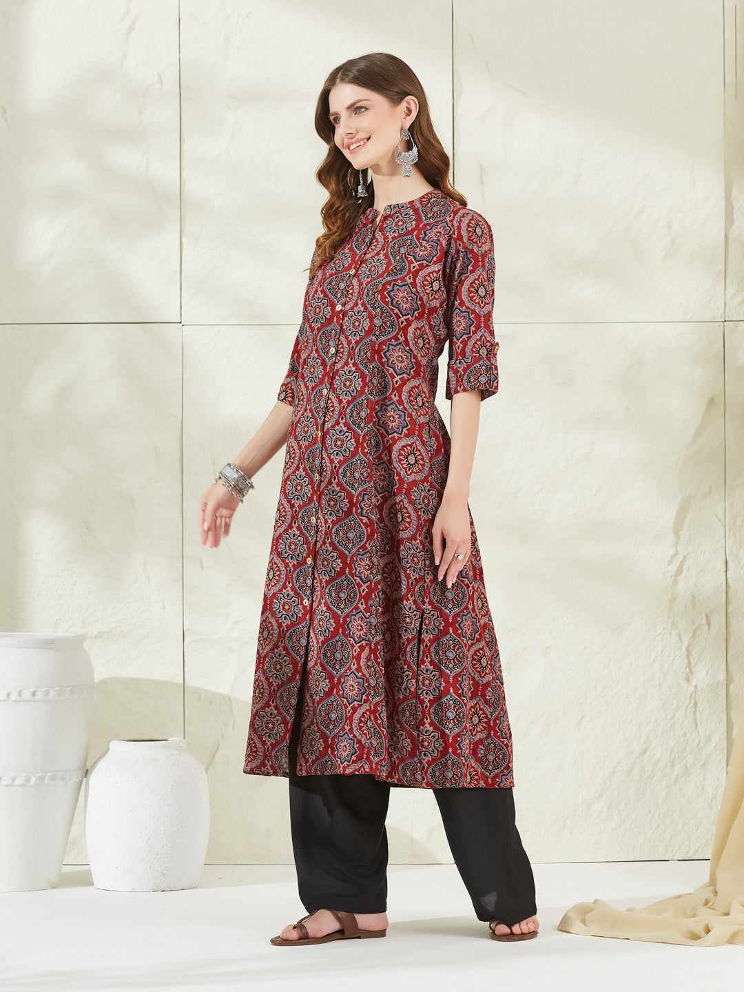 Divena Red Rayon A-Line Kurta