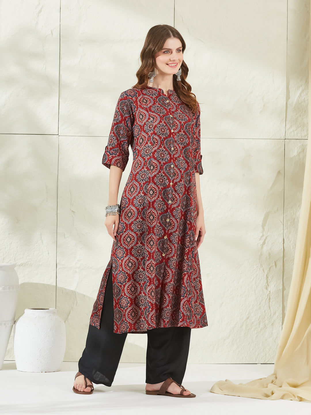 Divena Red Rayon A-Line Kurta