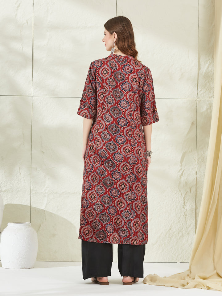 Divena Red Rayon A-Line Kurta