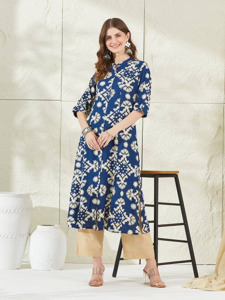 Divena Blue Rayon A-Line Kurta