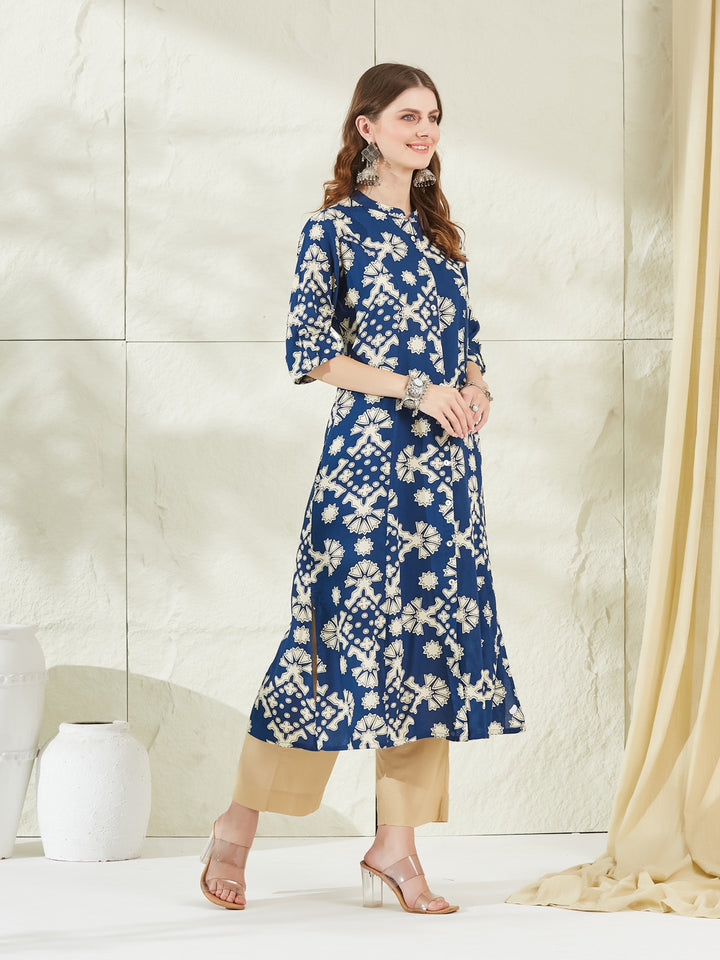 Divena Blue Rayon A-Line Kurta