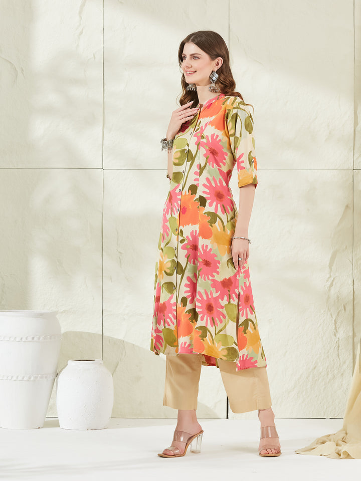 Divena Cream Rayon A-Line Kurta