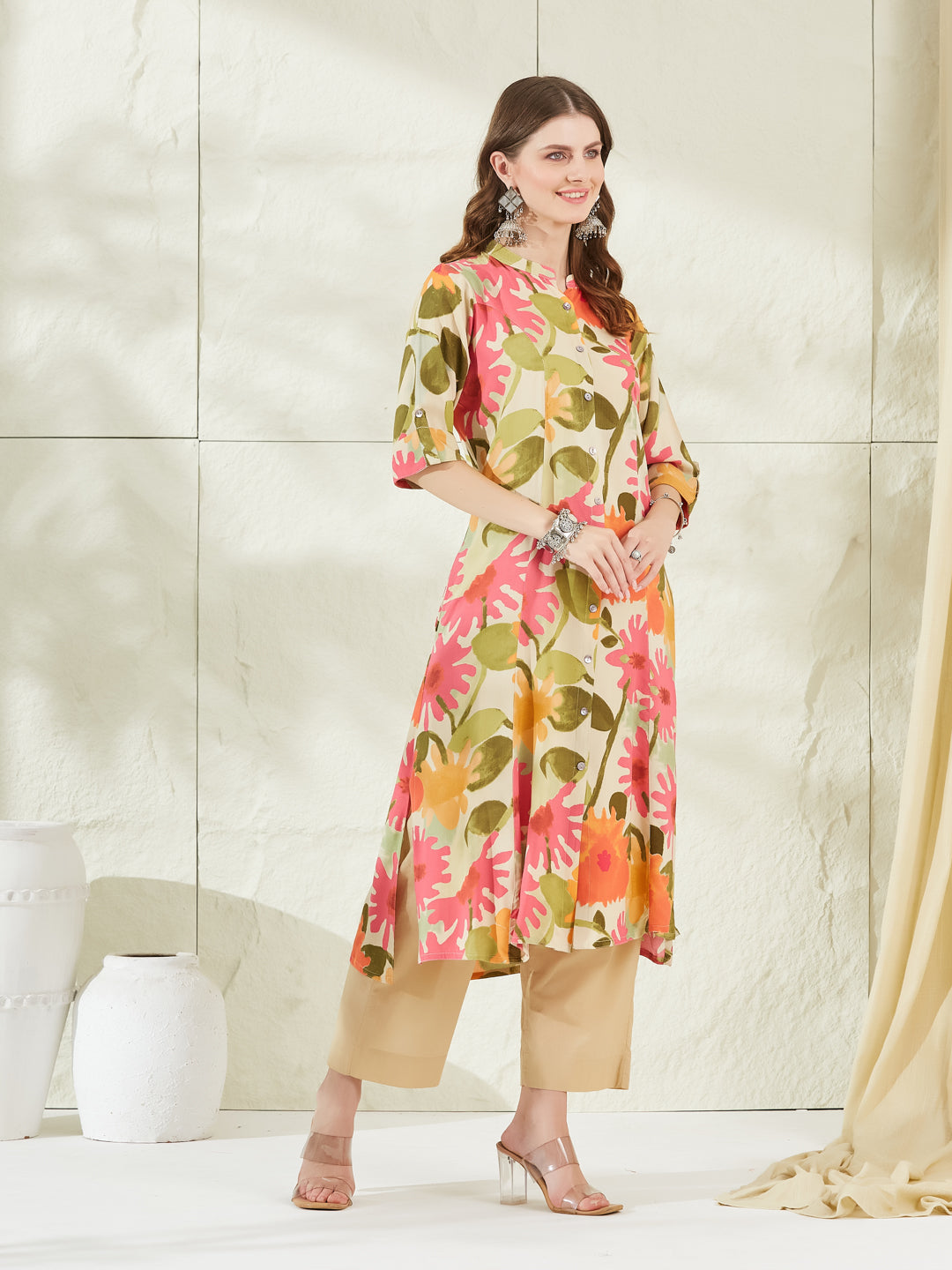 Divena Cream Rayon A-Line Kurta