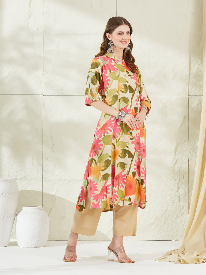 Divena Cream Rayon A-Line Kurta