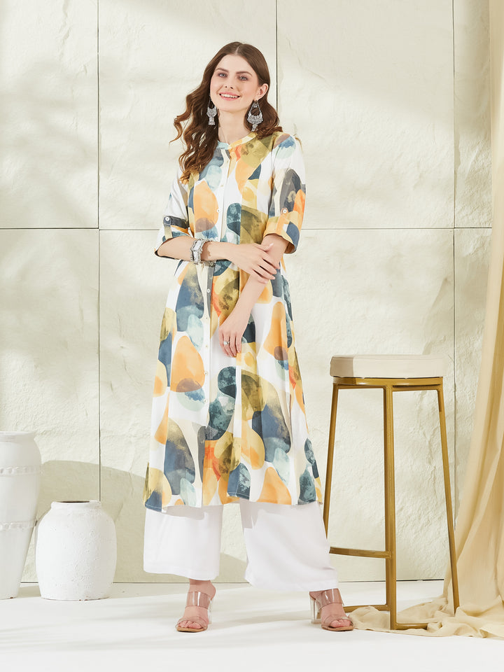 Divena Aqua Green Rayon A-Line Kurta