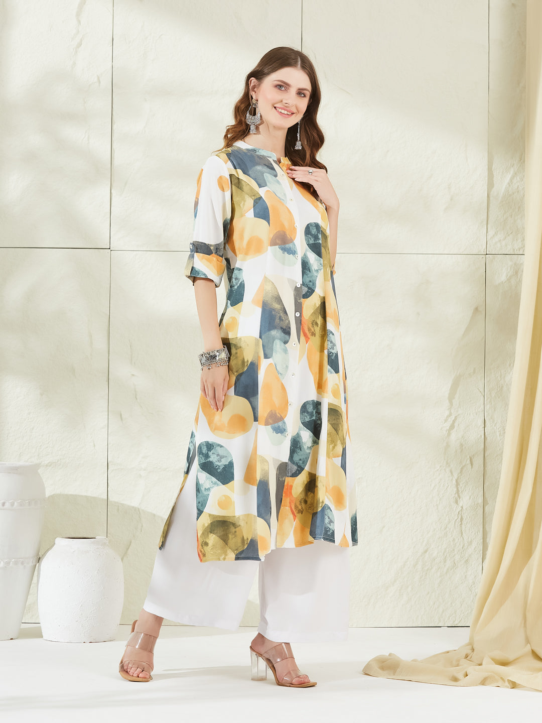 Divena Aqua Green Rayon A-Line Kurta