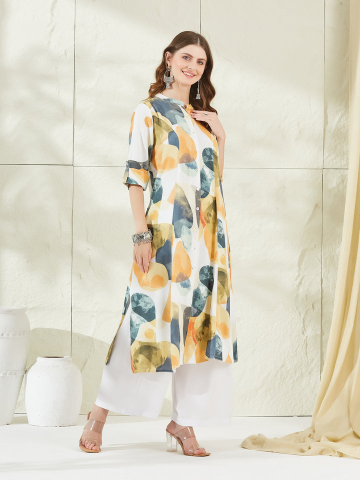Divena Aqua Green Rayon A-Line Kurta