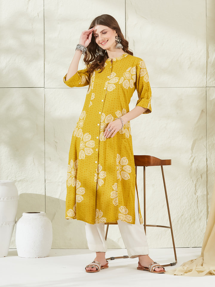 Divena Mustard Rayon A-Line Kurta