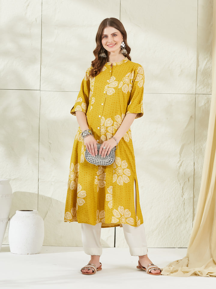 Divena Mustard Rayon A-Line Kurta