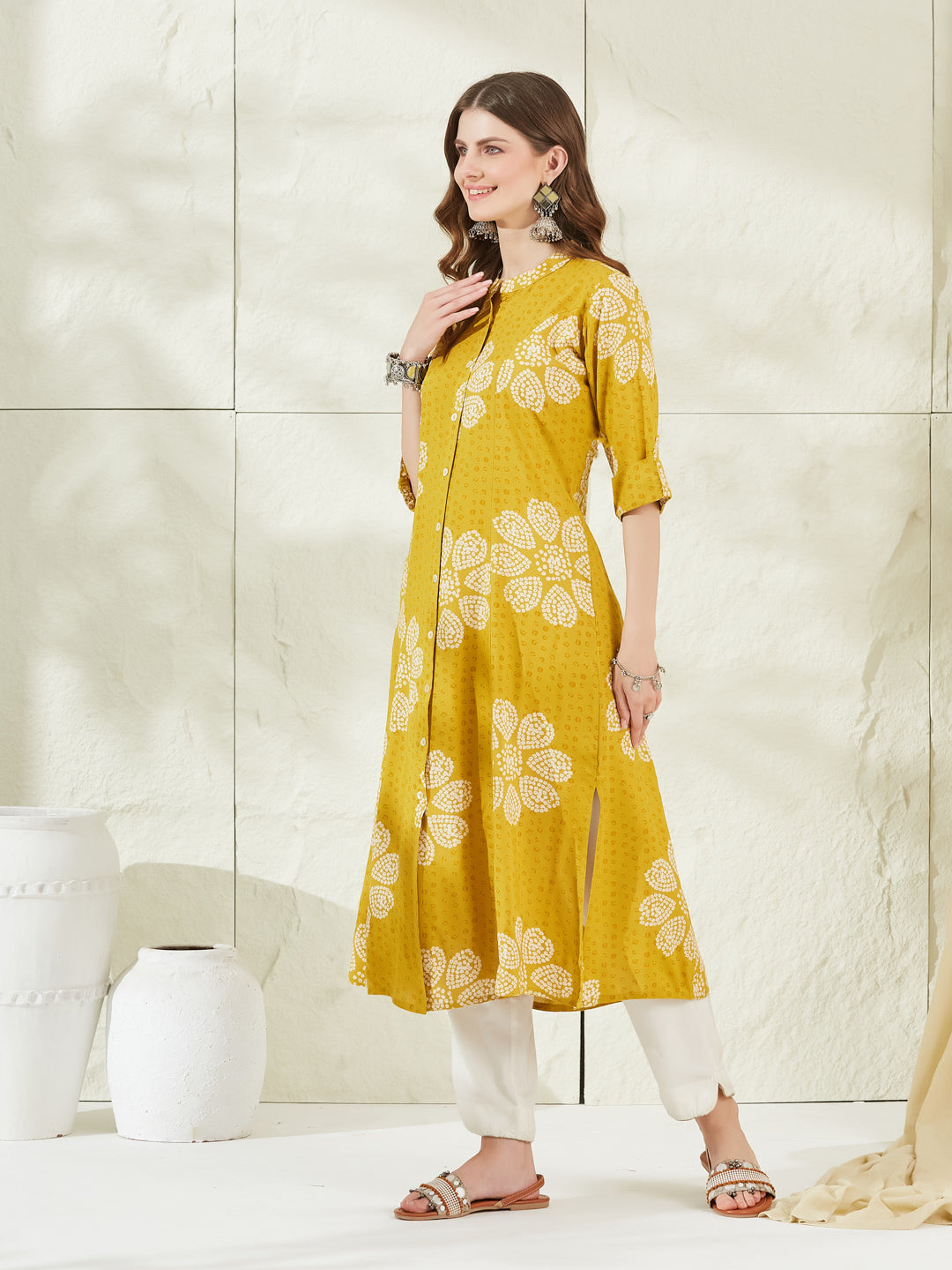 Divena Mustard Rayon A-Line Kurta