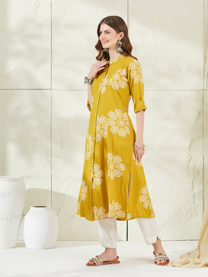 Divena Mustard Rayon A-Line Kurta