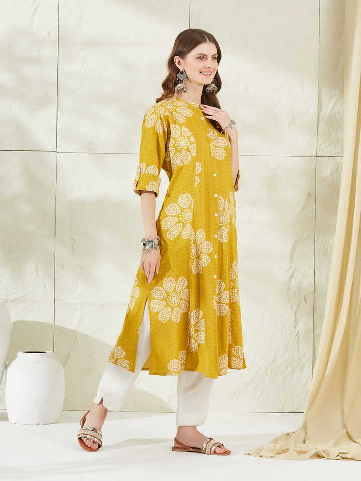 Divena Mustard Rayon A-Line Kurta