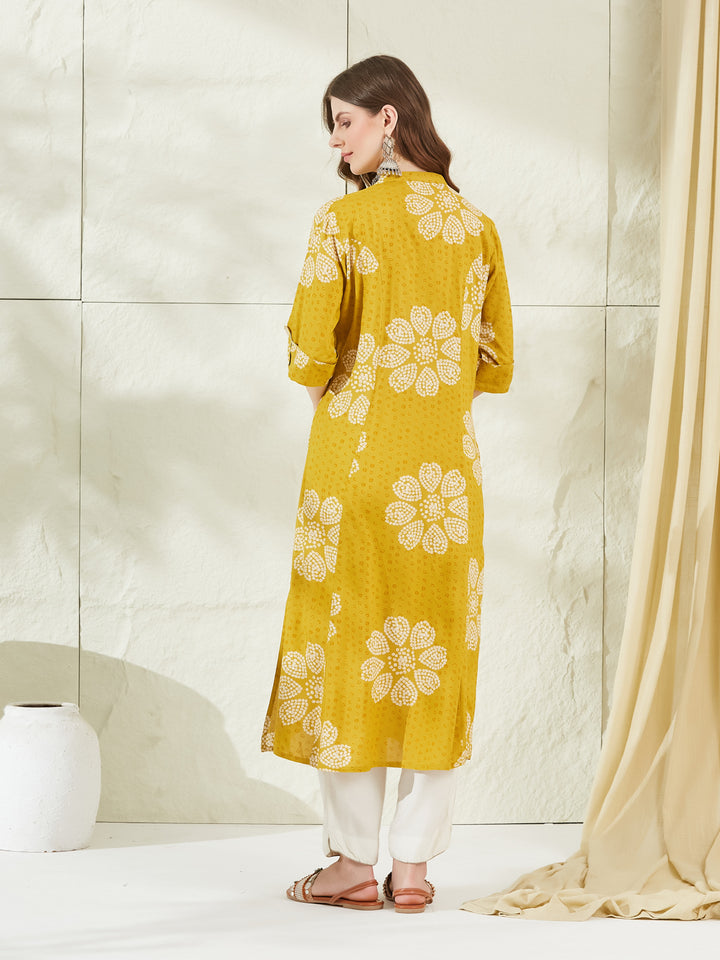 Divena Mustard Rayon A-Line Kurta