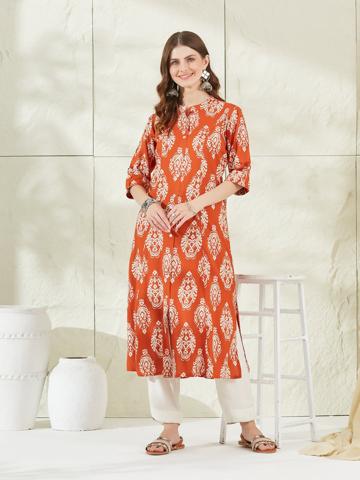 Divena Orange Rayon A-Line Kurta