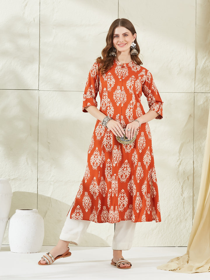 Divena Orange Rayon A-Line Kurta