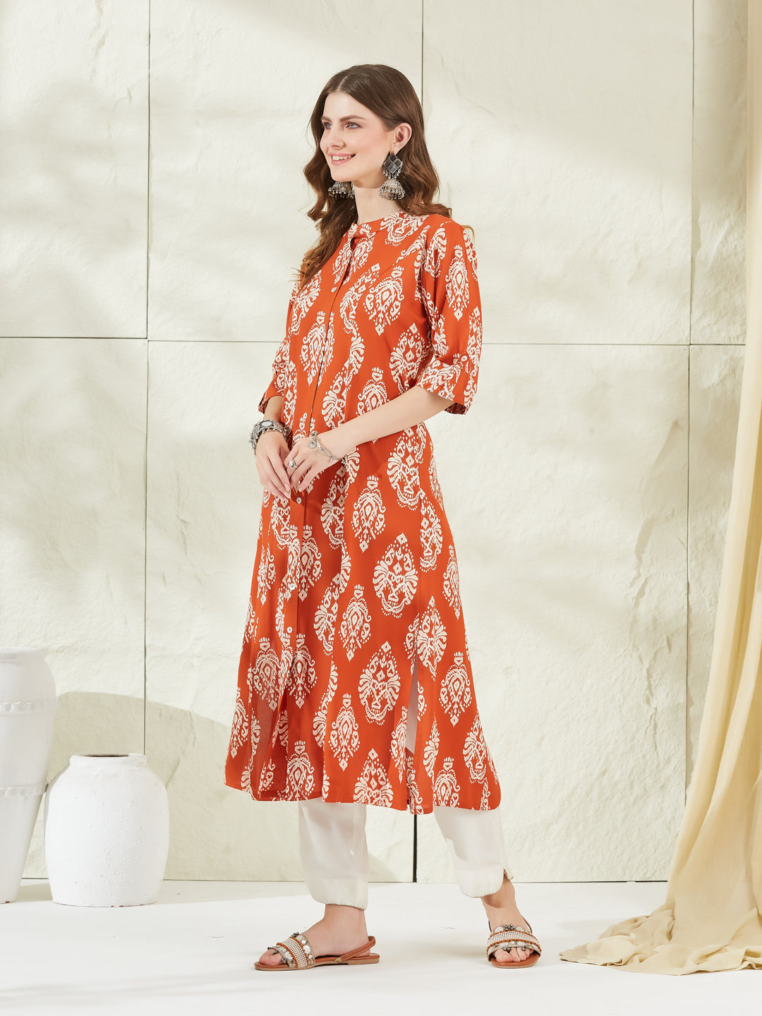 Divena Orange Rayon A-Line Kurta