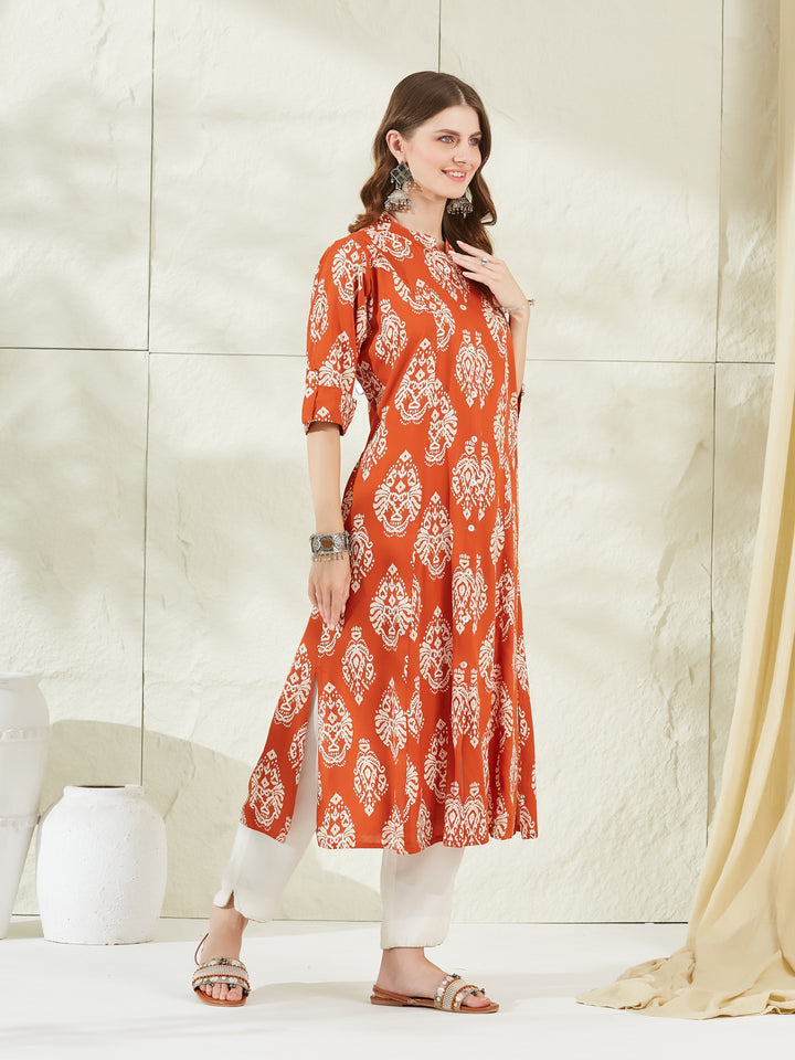 Divena Orange Rayon A-Line Kurta