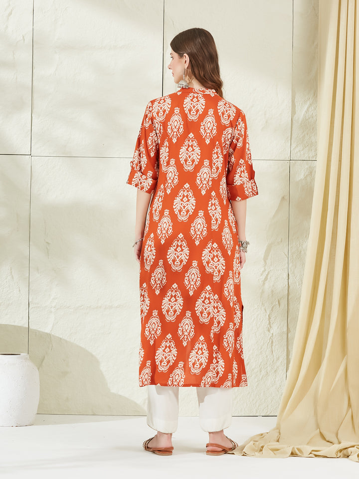 Divena Orange Rayon A-Line Kurta